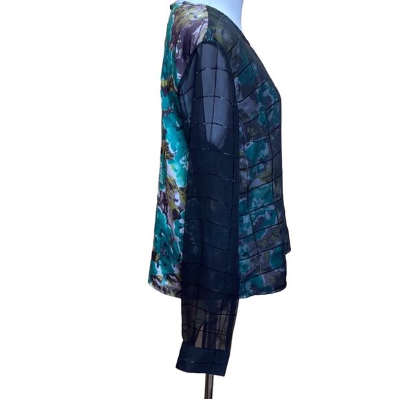Tulle Flower Floral Overlay Sheer Blouse Large - Picture 5 of 7
